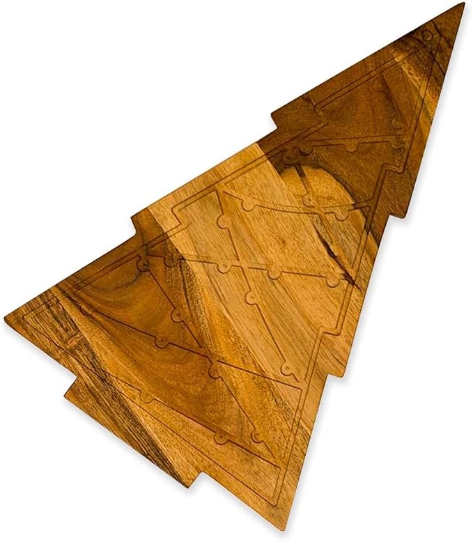 Affinity Decor Christmas Tree Cutting Board for Kitchen, Tree Shaped Wood Cutting Board, Wooden Serving Tray for Cheese, Charcuterie Platter (Lighting Christmas Tree Board 15"L x 9"W)
