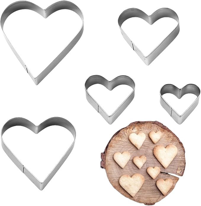 Stainless Steel Cookie Cutter Set, 5 PCS Heart Sandwiches Cutters Biscuit Molds,Geometric Frame Cookie Cutters Pastry Molds Perfect for Holiday Baking (Heart)