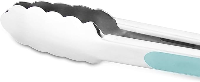 Premium 304 Stainless Steel Tongs Set – 12" Grill Tongs & 9" Cooking Tongs, Heat Resistant up to 600°F, Wavy Grip Head, Non‑Slip Handle with Locking Clip & Hanging Loop, Dishwasher Safe, Aqua Sky