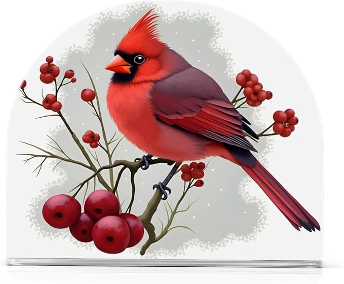 Winter Red Bird Napkin Holder for Tables Paper Cocktail Napkin Holders for Kitchen and Dinning, Acrylic Dinner Napkin Dispenser for Restaurant Home Decor Bar Accessories 1 Pack