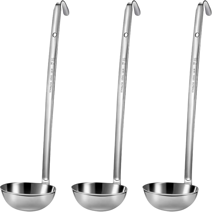 meekoo Stainless Steel Ladle Soup Handle Ladle with Pouring Rim for Kitchen Cooking Soup Sauce