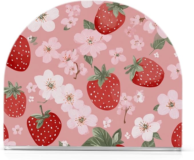 Napkin Holder Acrylic Napkin Holder for Table Kitchen Party Restaurant U Shaped Upright Napkin Dispenser Organizer Pink Blossoms and Strawberries