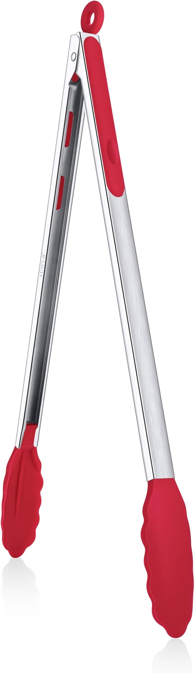 Salad Tongs, 16 Inch Silicone Food Tongs with 304 Stainless Steel Core & Non-Slip Grip in Red Color