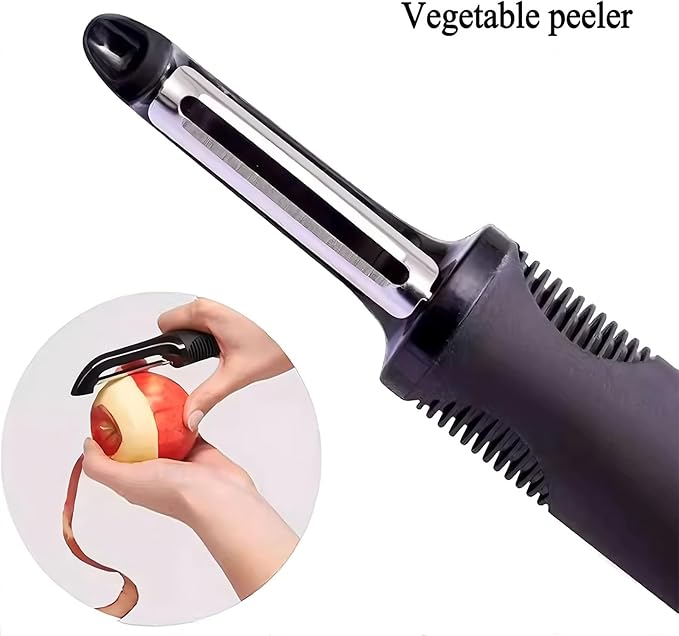 Swivel Vegetable Peeler with Non-Slip Ergonomic Handle,Rust-Proof Steel Blades,Built-in Potato Eye Remover,Plastic Blade Guard,Kitchen Peeler for Potato Carrot Apple Veggie Fruit (Black)