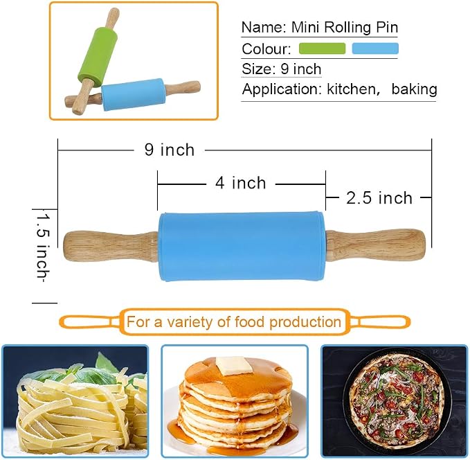 Koogel 2PCS Small Rolling Pin, 9 Inch Kids Rolling Pin for Baking Supplies, Playdough, Wooden Handle Dough Rollers