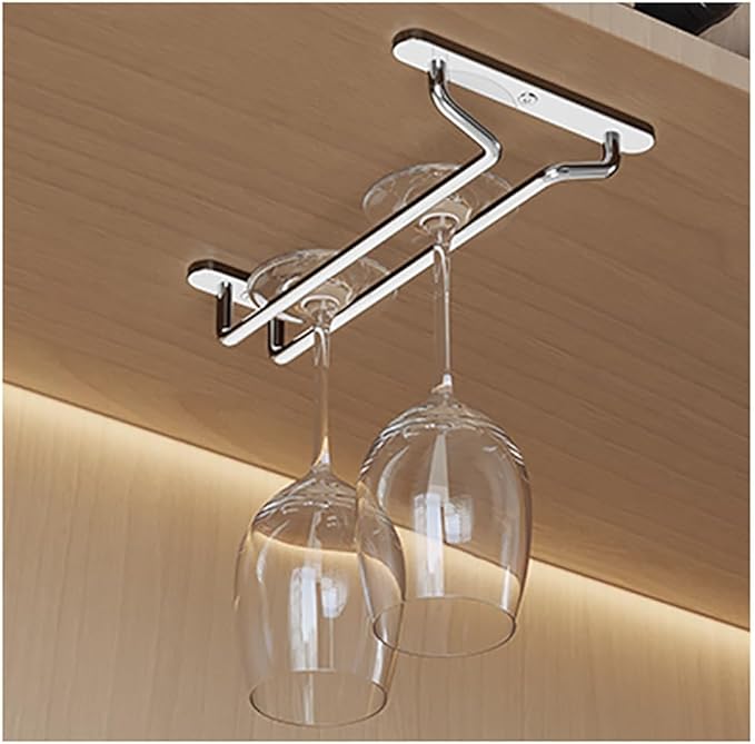 CAKERS Under Cabinet Hanging Stemware Display Rack|304 Stainless Steel Wine Glass Holder|Wine Glass Storage Organizer Hanger,1 Rows,22cm(8.6in)