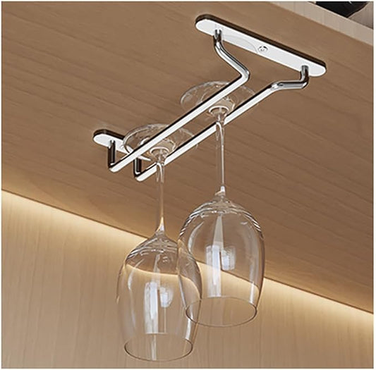 CAKERS Under Cabinet Hanging Stemware Display Rack|304 Stainless Steel Wine Glass Holder|Wine Glass Storage Organizer Hanger,1 Rows,22cm(8.6in)