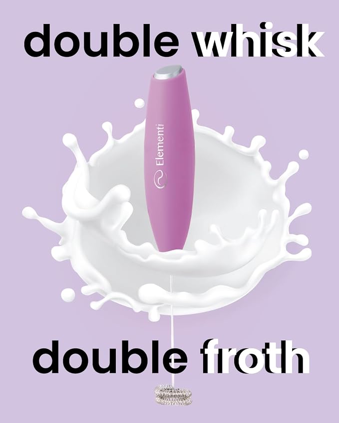 Elementi Milk Frother Wand - Easy to Use Handheld Electric Stirrer for Powder Drinks, Durable & Powerful Coffee Whisk & Protein Powder Mixer Wand, Hand Frother, Coffee Stirrers Electric (Pastel Pink)