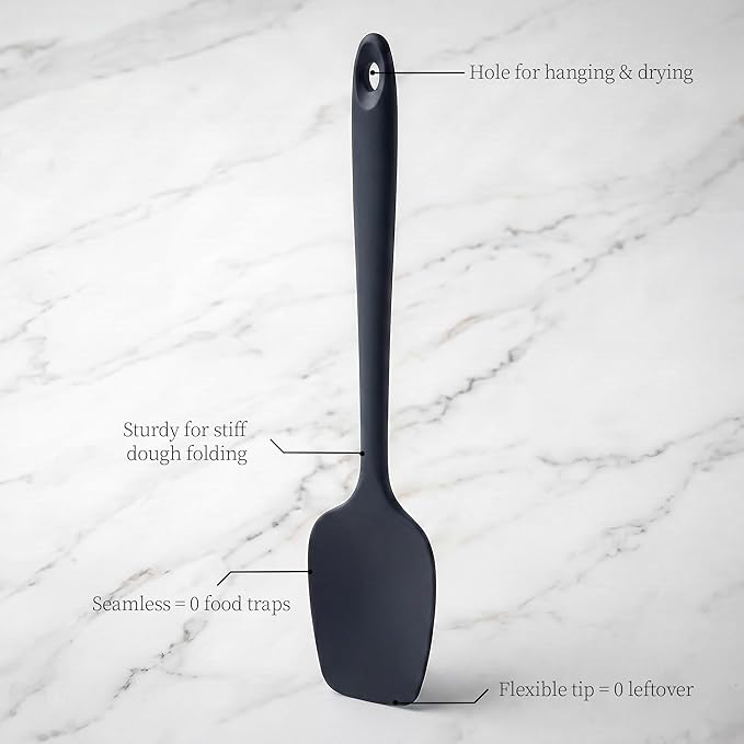 600ºF Heat Resistant Spatula, 11.34 inch High Heat Food Safe Semless Kitchen Silicone Spoon Spoonula Scraper for Cooking Baking Mixing Scraping Stirring Nonstick Cookware Pan Bowl (Black)