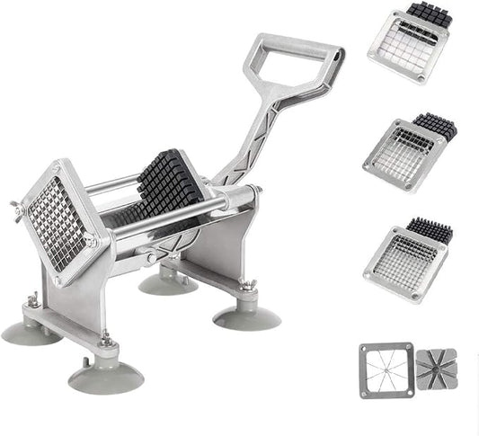 ROVSUN Commercial Vegetable Chopper French Fry Cutter Stainless Steel w/ 4 Sizes Blades, Fruit Potato Slicer, 1/2", 3/8", 1/4" & 8-Wedge Blades and Pusher Blocks for Restaurants, Home & Kitchen