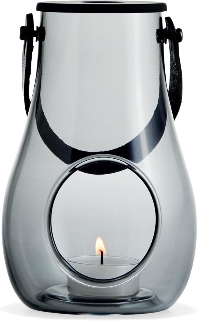 Holmegaard Design with Light Lantern Smoke Grey, 6.5" H x 4.1" D, Designed by Maria Berntsen, Gift Box Included