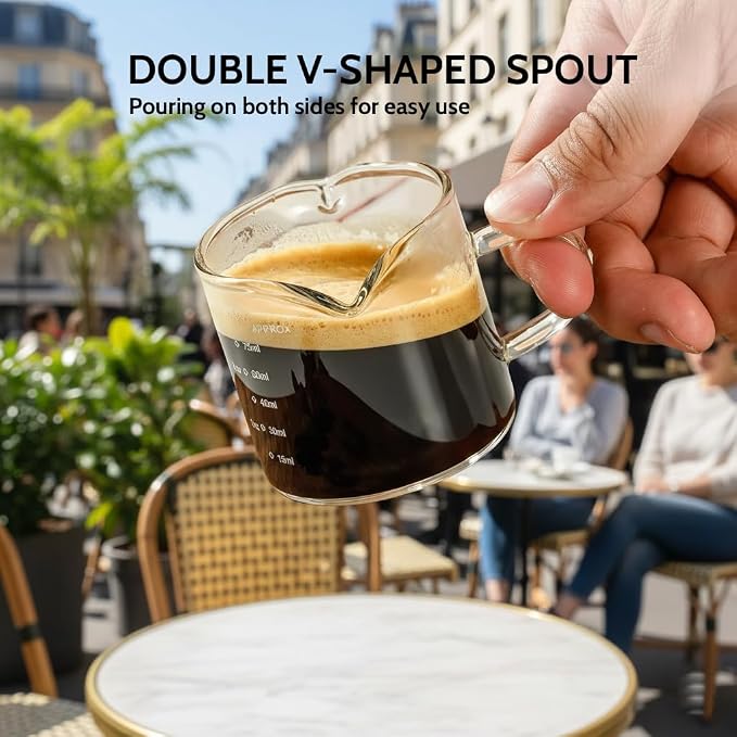 Espresso Shot Cups, Set of 2, 4 OZ Glass Measuring Cup with Handle | Coffee Bar Essentials, Milk Cup, Espresso Accessories for Machine