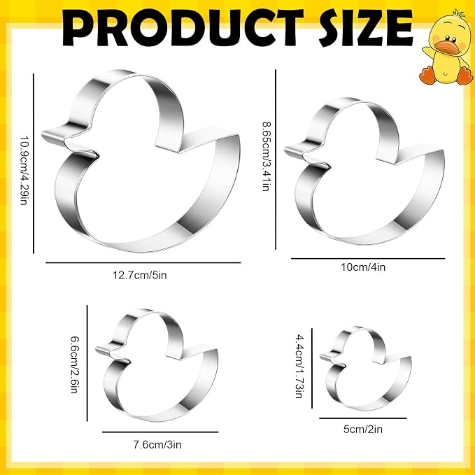 Havawish 4 Pcs Cookie Cutter Set - 2 to 5 in Stainless Steel Cookie Cutter for Baking Fondant Fruit Bread Birthday Party Decorations (Duck)