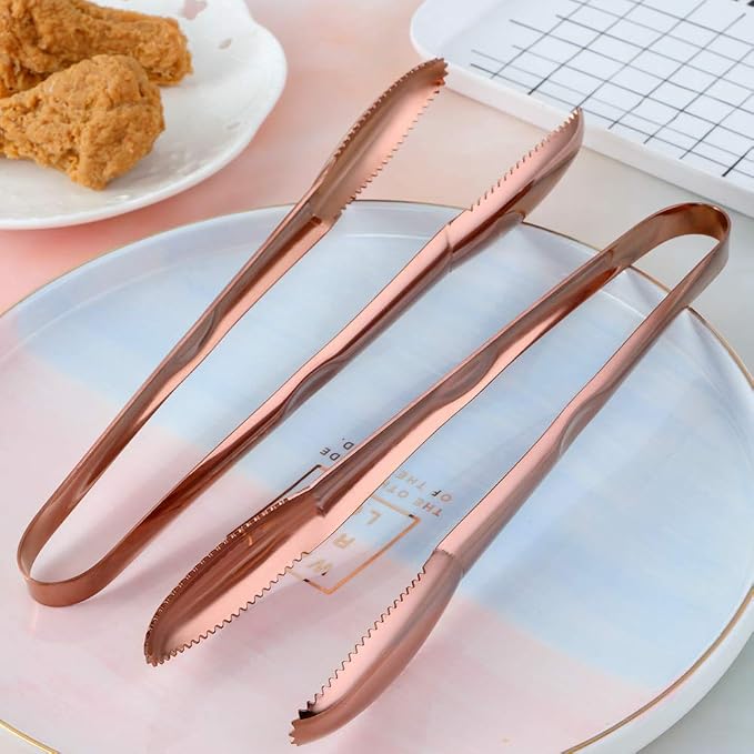 9 Inch Rose Gold Stainless Steel Serving Tongs, Set of 2