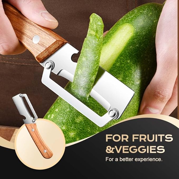 Vegetable Peeler, Multifunctional Stainless Steel Peeler with Wooden Handle, Zero Snag Fruit & Potato Peeler, 2-in-1 Peeler with Bottle Opener, Kitchen Peeling Tool (1)
