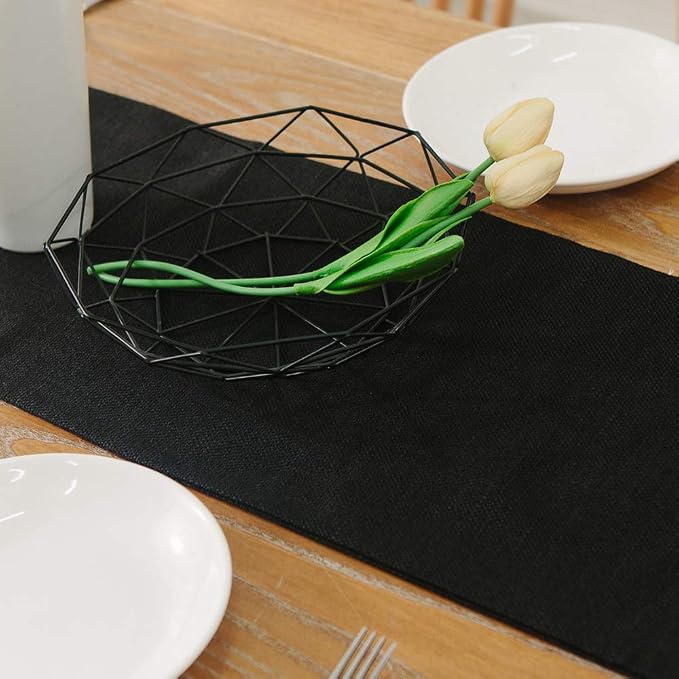 2 Piece Fabric in 1 Dinning Table Runner 12 x 72 Inches Farmhouse Kitchen Coffee Burlap Table Runner for Holiday Party, Black