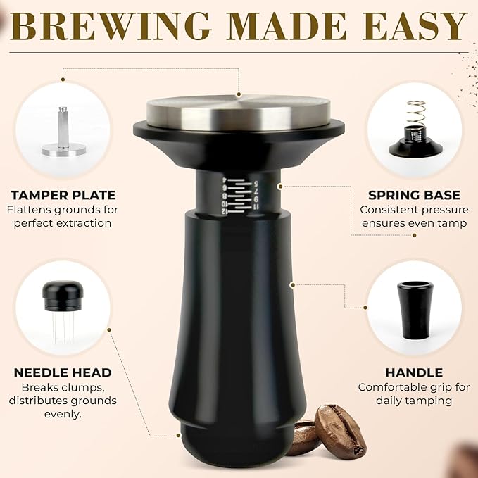 2-in-1 Espresso Tamper & WDT Stirrer Tool – 58mm Coffee Tamper with 10 Extra Needles (0.25mm & 0.4mm) – Stainless Steel Dual Sided Distributor for Even Extraction & Barista Quality Espresso (58 mm)