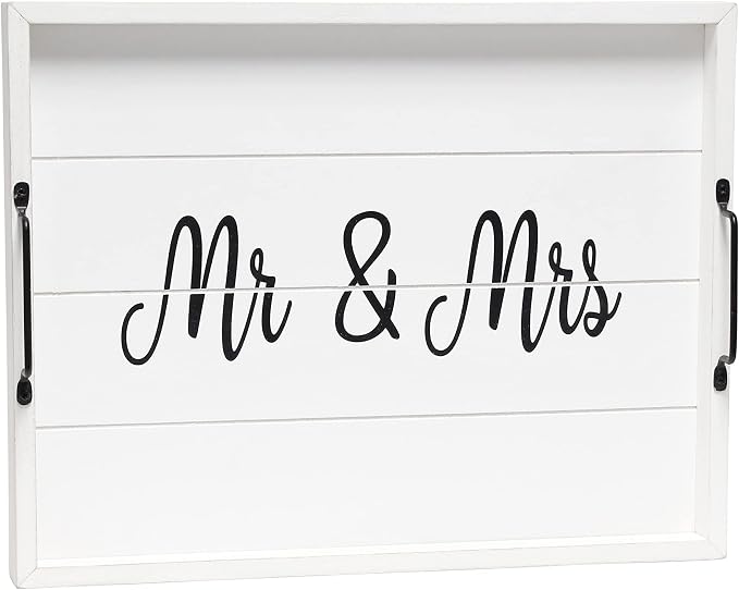 Elegant Designs HG2000-WMM Decorative Wood Serving Tray w/Handles, 15.50" x 12", Mr. & Mrs.