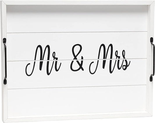 Elegant Designs HG2000-WMM Decorative Wood Serving Tray w/Handles, 15.50" x 12", Mr. & Mrs.
