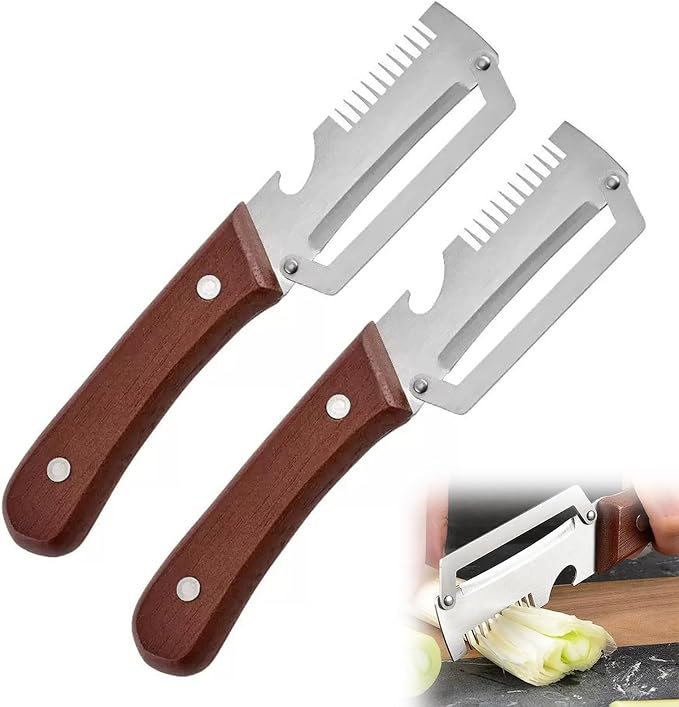 Roselli Wooden-Handled Stainless Steel Shredder And Peeler, Multifunctional Vegetable Peeler, Suitable For Kitchens, Camping, And Travel (2 Peelers)