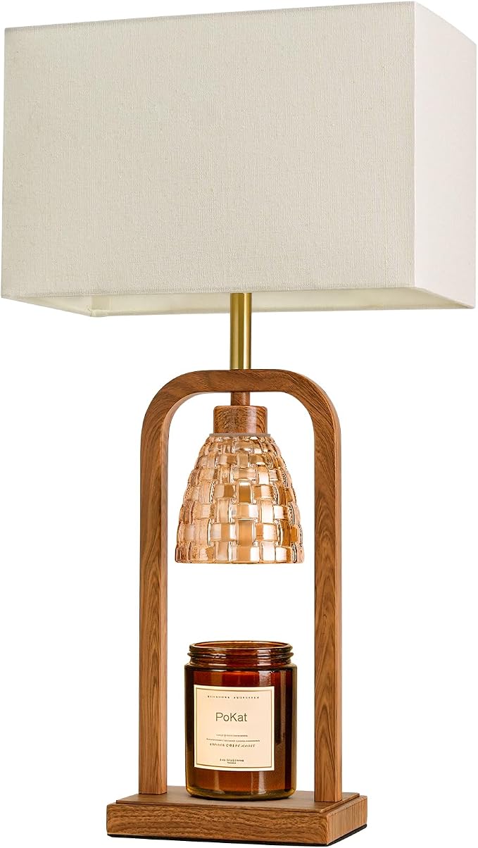 PoKat Electric Candle Warmer Lamps Gold, Lamp Candle Warmers with Timer Dimmer, Wax Light Warming Table Lamps Set of 2 for Jar Candles, Modern Bedside Lamp for Home Decor Living Room, Bulb Included