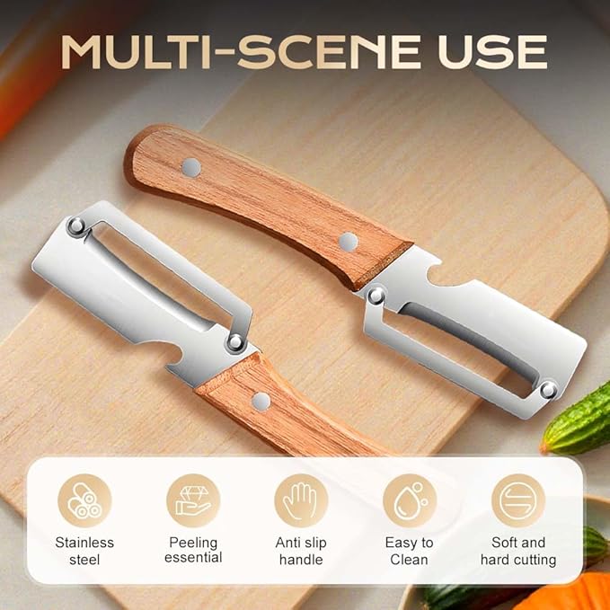 Vegetable Peeler, Multifunctional Stainless Steel Peeler with Wooden Handle, Zero Snag Fruit & Potato Peeler, 2-in-1 Peeler with Bottle Opener, Kitchen Peeling Tool (1)