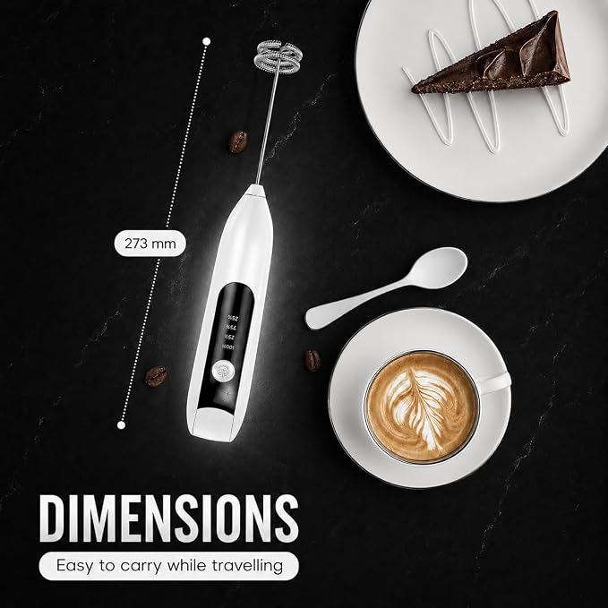 GOCHA Rechargeable Milk Frother, USB-C Electric Milk Foamer Handheld, Double Spring Whisk, 2-Speed Foam Maker for Coffee, Latte, Cappuccino, Matcha, Hot Chocolate, Stand Included (White)