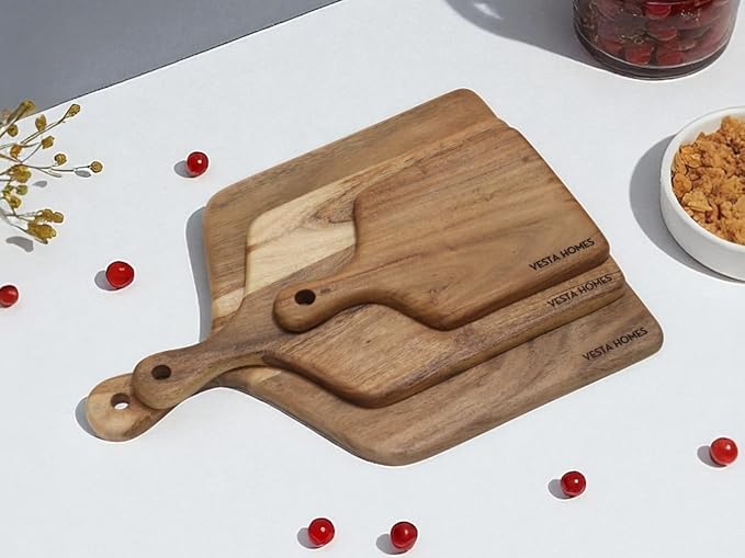 Vesta Homes Cutting Boards for Kitchen, Large Wood Chopping Board Set of 3 | Acacia Charcuterie Board, Cheese Platter | 16.5 * 12, 15 * 8, 10x6 Inches | Handcrafted in India