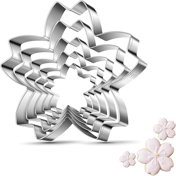 Cherry Blossoms Flower Style Cookie Cutter Christmas Biscuit Cutters New Year’s Day DIY Baking Mold, Pack of 5
