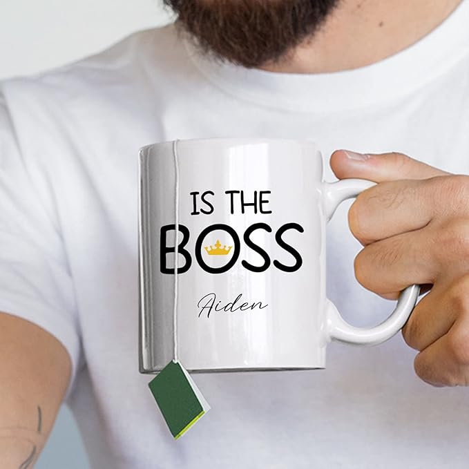 Personalized Couple Coffee Mug Cup Gifts For Husband And Wife, The Real Boss Mug Set, Couples Porcelain Mug, Lover Mug, Custom Name Mugs, Cup Gift For Him And Her, Set Of 2 White 11oz Or 15oz