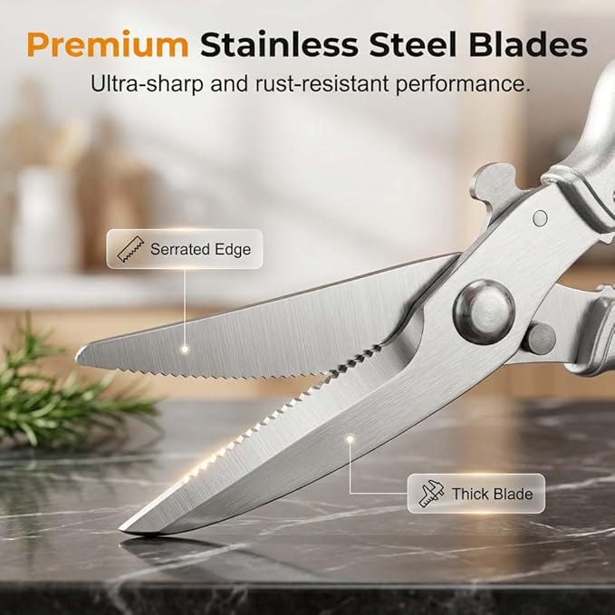 Heavy-Duty Multifunction Kitchen Shears, Ultra Sharp Stainless Steel Poultry Scissors for Bone Chicken Turkey, Multi-Purpose Kitchen Scissors with Bottle Opener Fish Scale Scraper Nut Cracker (1)