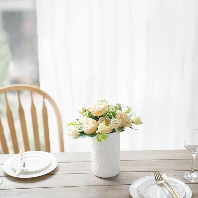 Mkono Peonies Artificial Flowers, Small Silk Flowers for Home Decor Indoor Fake Bouquet Faux Floral Arrangements Dining Table Centerpieces for Kitchen Party Decor Champagne