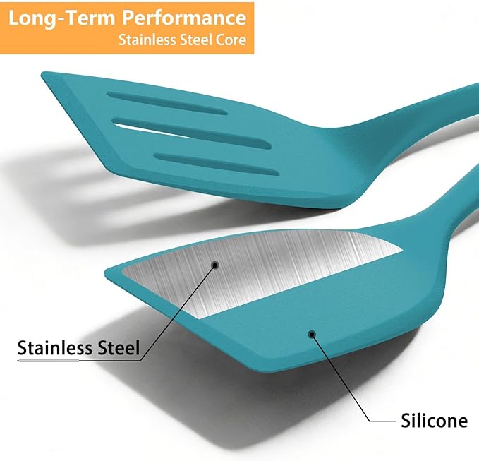 Silicone Spatula Set, 600°F Heat Resistant Spatulas for Cooking, BPA Free, Large Flexible Nonstick Flippers, Great for Egg, Pancake, Burger, Dishwasher Safe (4 Pack, Teal)