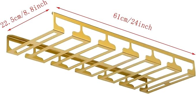 Wine Glass Holder Under Cabinet, Gold Metal Wine Glass Hanger, Hanging Stemware Rack with Screws for Bar Kitchen (Color : B, Size : 24inch/61cm)