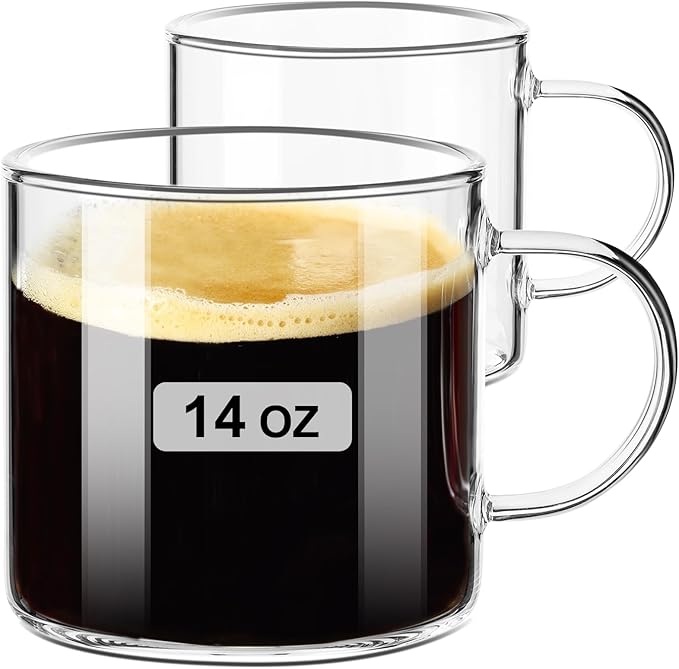 PARACITY Espresso Cups Set of 2, High Borosilicate Espresso Shot Glass, Clear Small Expresso Shots Cup, Espresso Accessories (14.2 OZ)