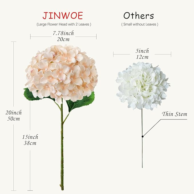 JINWOE 5Pcs Silk Hydrangea Artificial Flowers, 20Inch Light Coffee Boho Large Lifelike Flowers, Porch Halloween Artificial Hydrangeas for Bouquet Table Centerpieces Floral Arrangements Home Wedding