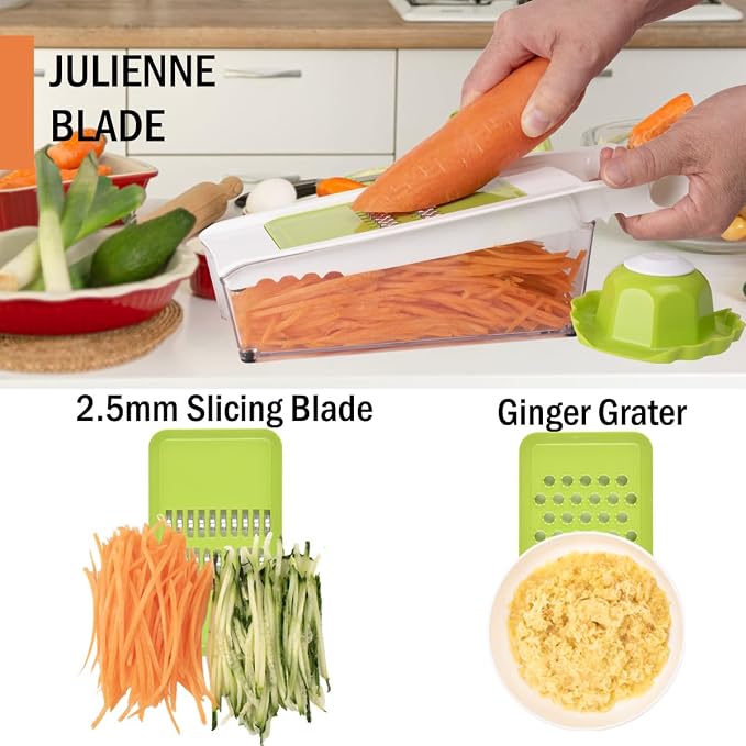 NACOLUS Cheese Grater with Container,5 In 1 Mandoline Slicer for Kitchen,Multi Purpose Vegetable Slicer, Easy to Clean Vegetable Chopper,Cheese Shredder,Julienne Slicer and Peeler