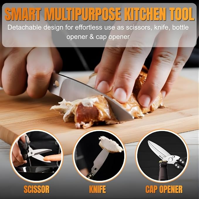 Poultry Shears Heavy Duty Professional, Kitchen Shears for Poultry,Turkey, Chicken & Bone Cutting, Multi-purpose kitchen Scissors Spring-Loaded, Dishwasher Safe, Meat Shear with Non-Slip Handle, Black