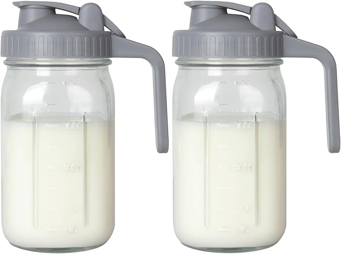 OneDream 2PACK Breast Milk Pitcher 32oz Glass Pitcher with Lid, Leakproof Drip-Free Spout, Breastmilk Storage Pitcher for Fridge