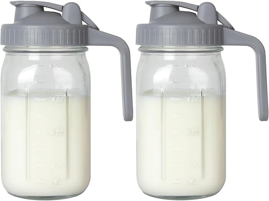 OneDream 2PACK Breast Milk Pitcher 32oz Glass Pitcher with Lid, Leakproof Drip-Free Spout, Breastmilk Storage Pitcher for Fridge
