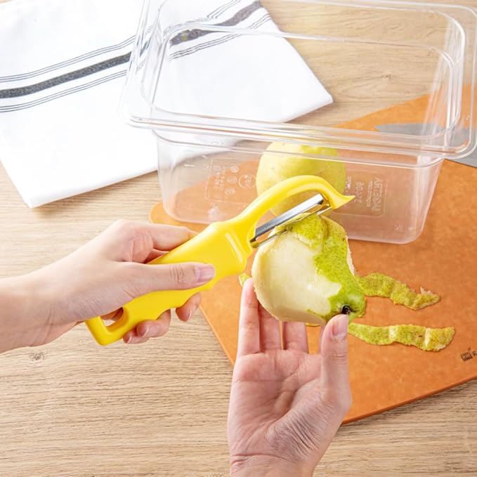 Restaurantware Comfy Grip 7.5 Inch Vegetable Peeler 1 Durable Potato Peeler - Sharp Swivel Blade Ambidextrous Handle Yellow Stainless Steel Veggie Peeler Built-In Blemish Remover