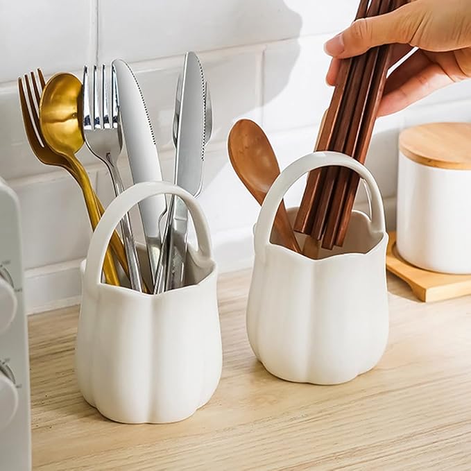 PRETYZOOM Elegant Ceramic Chopstick Holder Multi-functional Cutlery Organizer for Kitchen Storage Compact Utensil Canister for Forks Spoons and Chopsticks