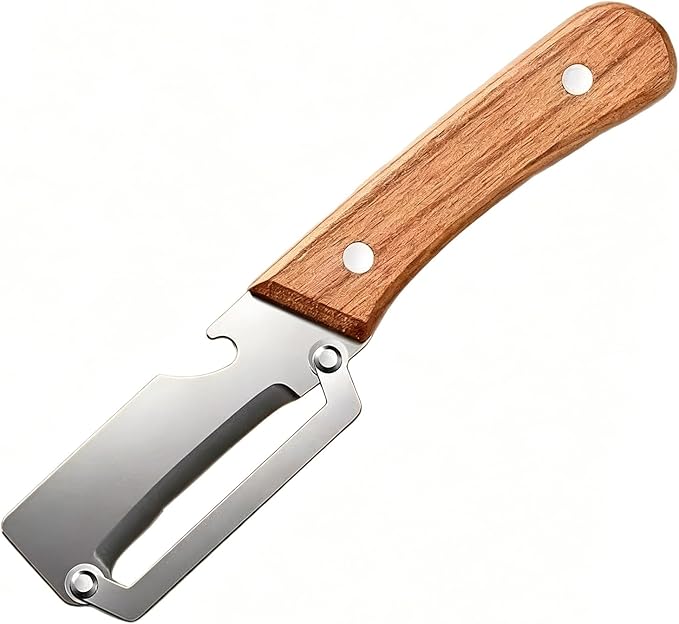 Hand Held Peeler for Vegetables & Fruits,Stainless Steel Vegetable Peeler with Non-Slip Wooden Handle,2-in-1 Kitchen Peeler & Bottle Opener for Potatoes, Apples,Carrots,for Home Kitchen & Camping (1)