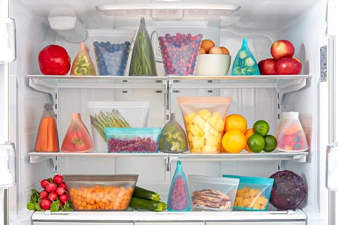 Zip Top Reusable Food Storage Containers Full Set of 8 Peach – Platinum Silicone Cups, Dishes & Bags – Microwave, Dishwasher & Freezer Safe – Made in USA, BPA-Free