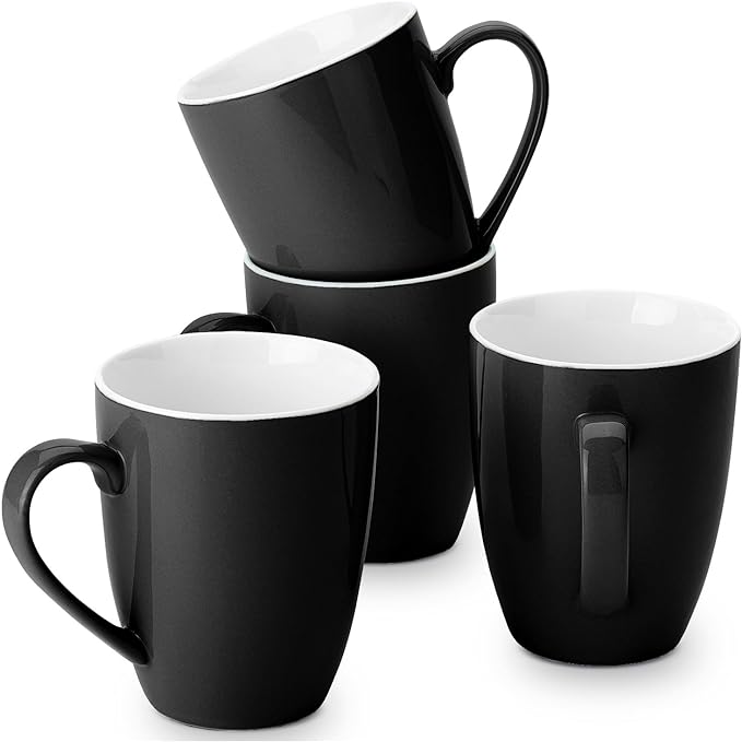 BTaT- Porcelain Coffee Mugs Set, 16 Ounces, 4 Pack, Black Ceramic Coffee Mugs with Handle, Restaurant Cups for Mocha, Tea, Cappuccino, Cocoa, Cereal, Mug Gift Set, Dishwasher Safe, Mothers Day Gift