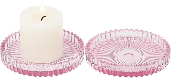 Vixdonos 3.8 Inch Glass Pillar Candle Holder Set Pack 2 Gear Round Plate Serrated Candle Stand for Table Centerpieces,Party, Wedding and Home Decor