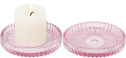 Vixdonos 3.8 Inch Glass Pillar Candle Holder Set Pack 2 Gear Round Plate Serrated Candle Stand for Table Centerpieces,Party, Wedding and Home Decor
