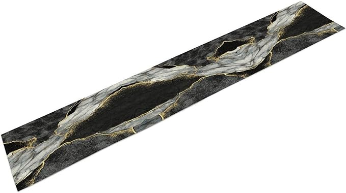 Marble Table Runner, Black Grey and Gold Abstract Modern Luxury Texture Printed Linen Table Runners for Home Farmhouse Kitchen Dining Room Party Holiday Decor 13" W x 36" L