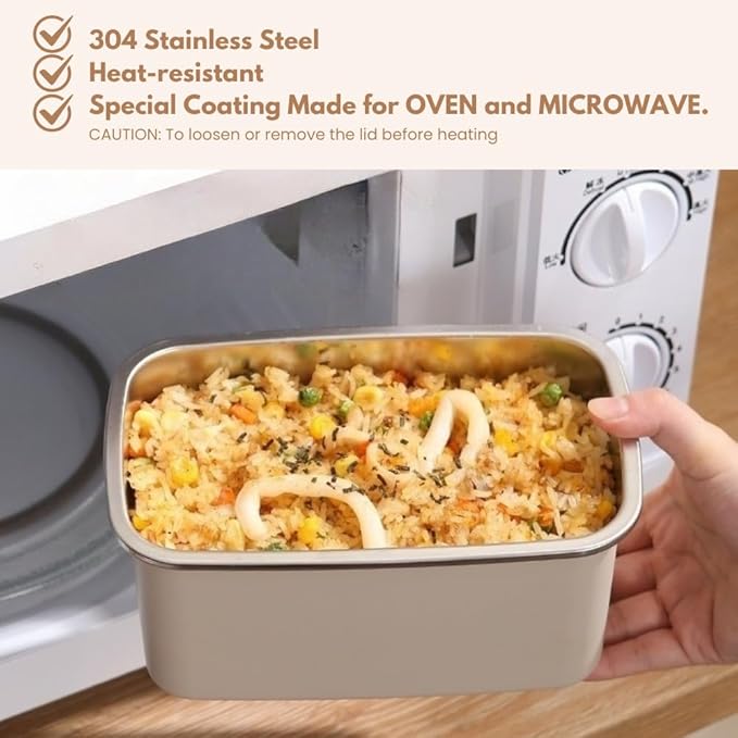 Mini Airtight Food Containers with Lids, Stainless Steel Bento Box, Microwave/Oven/Dishwasher Safe