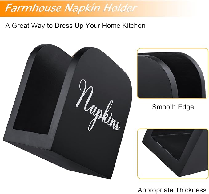 Black Napkin Holder for Table - ALELION Wooden Napkin Holders for Kitchen - Black Kitchen Decor and Accessories for Dining Room Table - Wood Napkin Dispenser